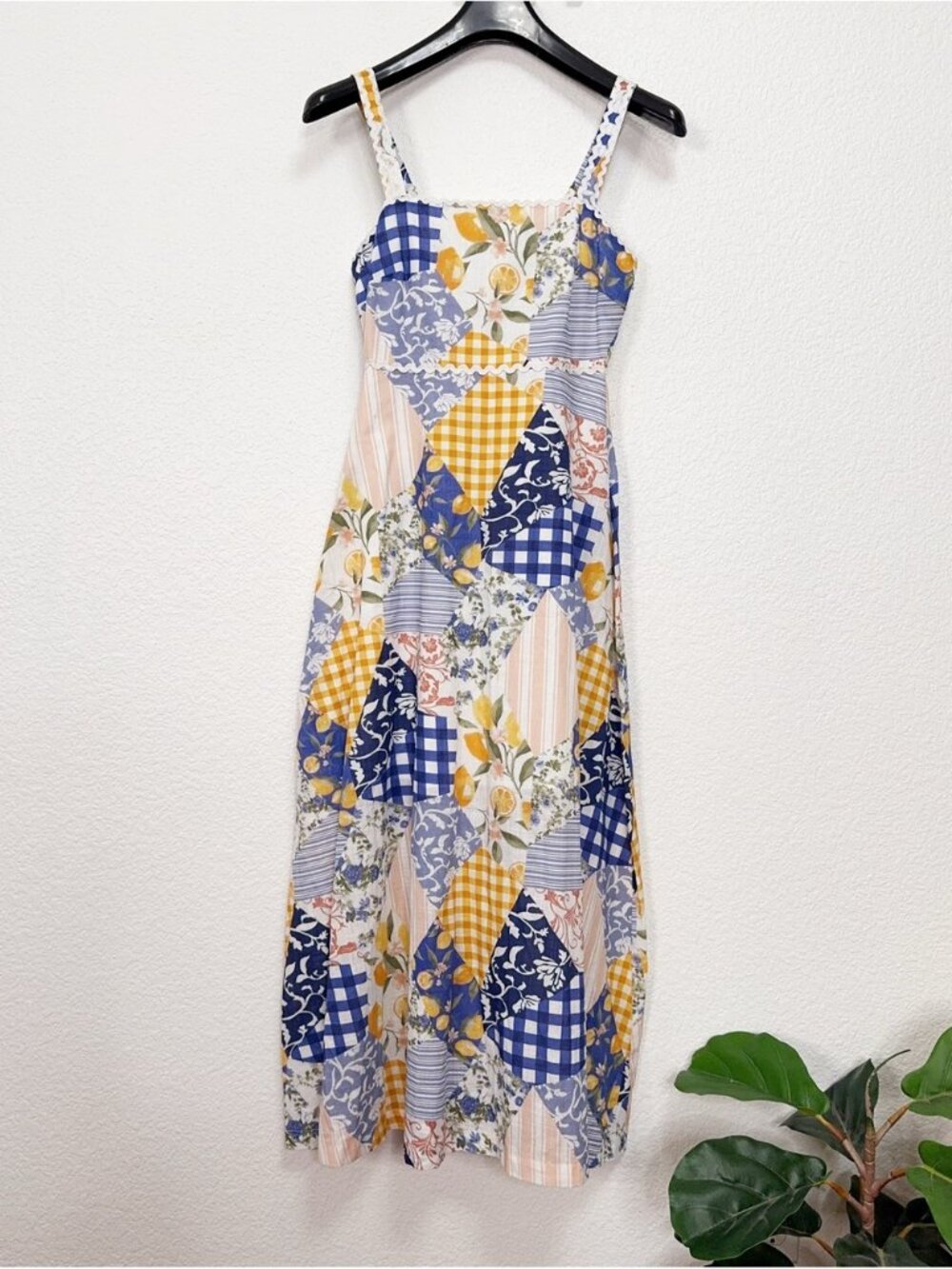 NWT Moon River Patchwork Print Cotton Midi Dress Off White Multi - Picture 2 of 6